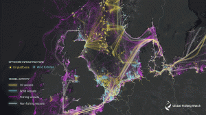 a map of fishing vessels, non-fishing vessels, and energy infrastructure in the North Sea